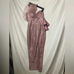 Purple sequins long dress with puff and off shoulder sleeve bust 16” unbrandeded